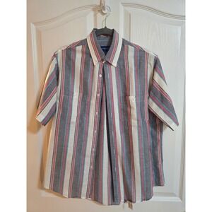 Towncraft Mens Striped Short Sleeve Button Shirt Blue Red White Medium /0531